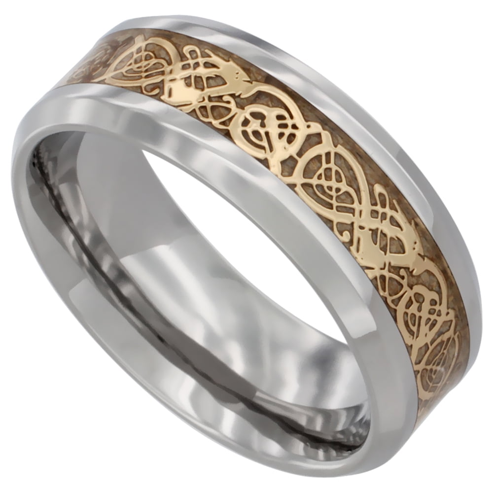 Surgical Steel Celtic Dragon Wedding Band Ring Gold Color 8mm Surgical Steel Celtic Dragon Wedding Band Ring Gold Color 8mm Comfort Fit Sizes 8 12 With Half