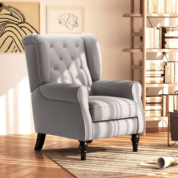 HOMCOM Button-Tufted Accent Chair with High Wingback, Rounded Cushioned Armrests and Thick Padded Seat, Grey