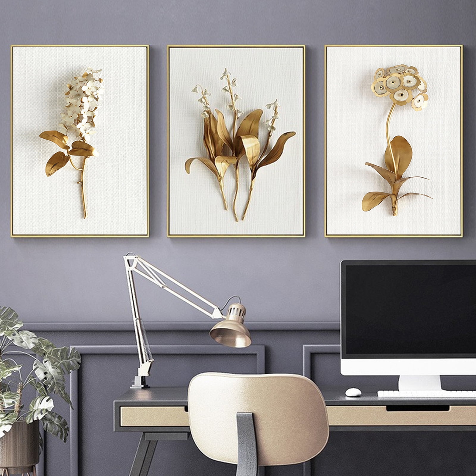 3Pcs/Set Flower Canvas Painting Wall Pictures Wall for Living Room Home Art Decor NO Frame, by SYWAN
