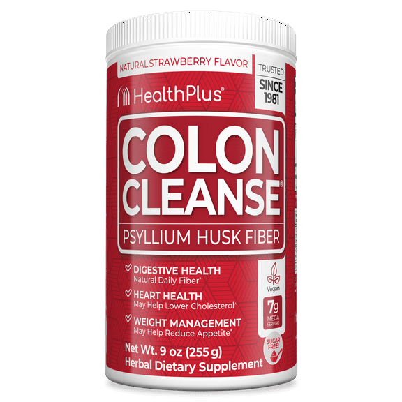 Health Plus Colon Cleanse Digestive Support | No Artificial Flavors | Daily Fiber for Toxin Elimination To Reduce Bloating | Psyllium Husk | Strawberry Flavor | 9 Ounces, 36 Servings