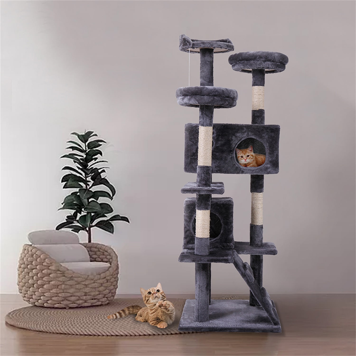 Veryke 60" Cat Tree, Cat Tower with Scratching Posts Dangling Ball and Ladder, Cat Condo for Kittens Cats and Pet, Multi-Level Climber Activity Centre, Gray Veryke 60" Cat Tree, Cat Tower with Scratching Posts Dangling Ball and Ladder, Cat Condo for Kittens Cats and Pet, Multi-Level Climber Activity Centre, Gray