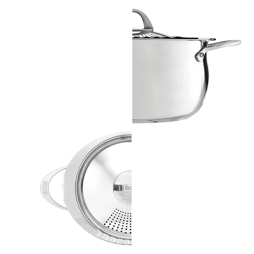 Bialetti 6 Quart Nonstick Oval Pasta Pot with Strainer Lid, Stainless-Steel