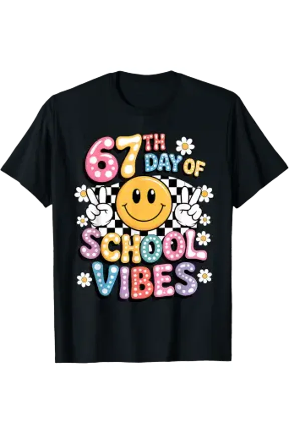 67 Days Of School Meme 100Th Day Of School Vibes Smile Face T-Shirt