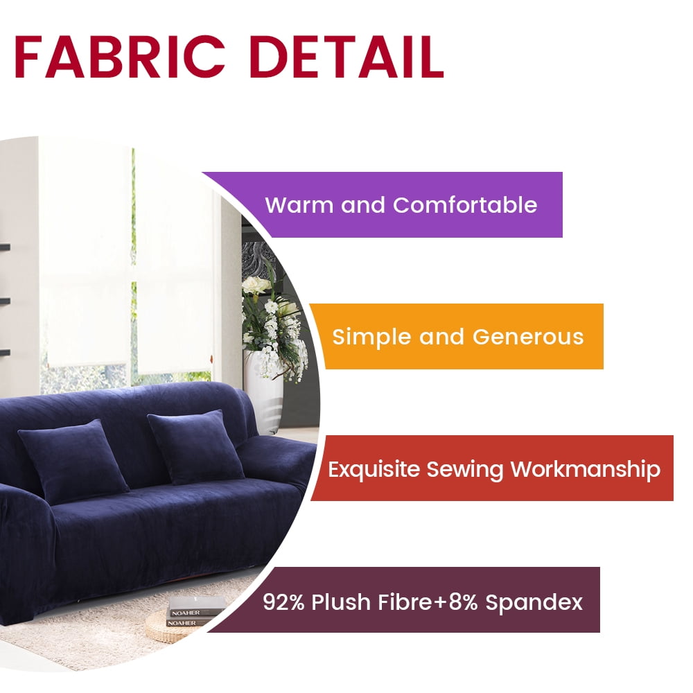 CJC Plush Sofa Covers Stretch Solid Thick Slipcover for 1-Seater Velvet Easy Fit Non-Slip Furniture, Navy Blue