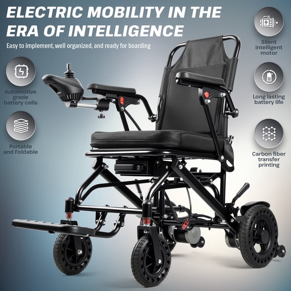 Tereitr Ultra-Lightweight Folding Electric Wheelchair for Travel - 33 lbs, 12-Mile Range, Dual Motor