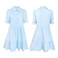 thumbnail image 5 of PENGXIANG Robe d'Été pour Femmes Manches Courtes Bouton Manches à Volants Col Mini Robe Couleur Unie Coupe Ample Robe Plissée Fluide, 5 of 5