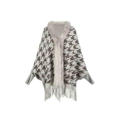 

Dadaria Shawl Wrap Women Fashion Autumn And Winter Contrasting Colors Houndstooth Cape Collar Shawl Tops Beige One Size Women