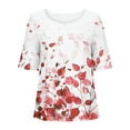 thumbnail image 4 of Blouses pour Femmes, Pull Décontracté Imprimé en Coton Lin Boutons Col Rond Manches Courtes, 4 of 5
