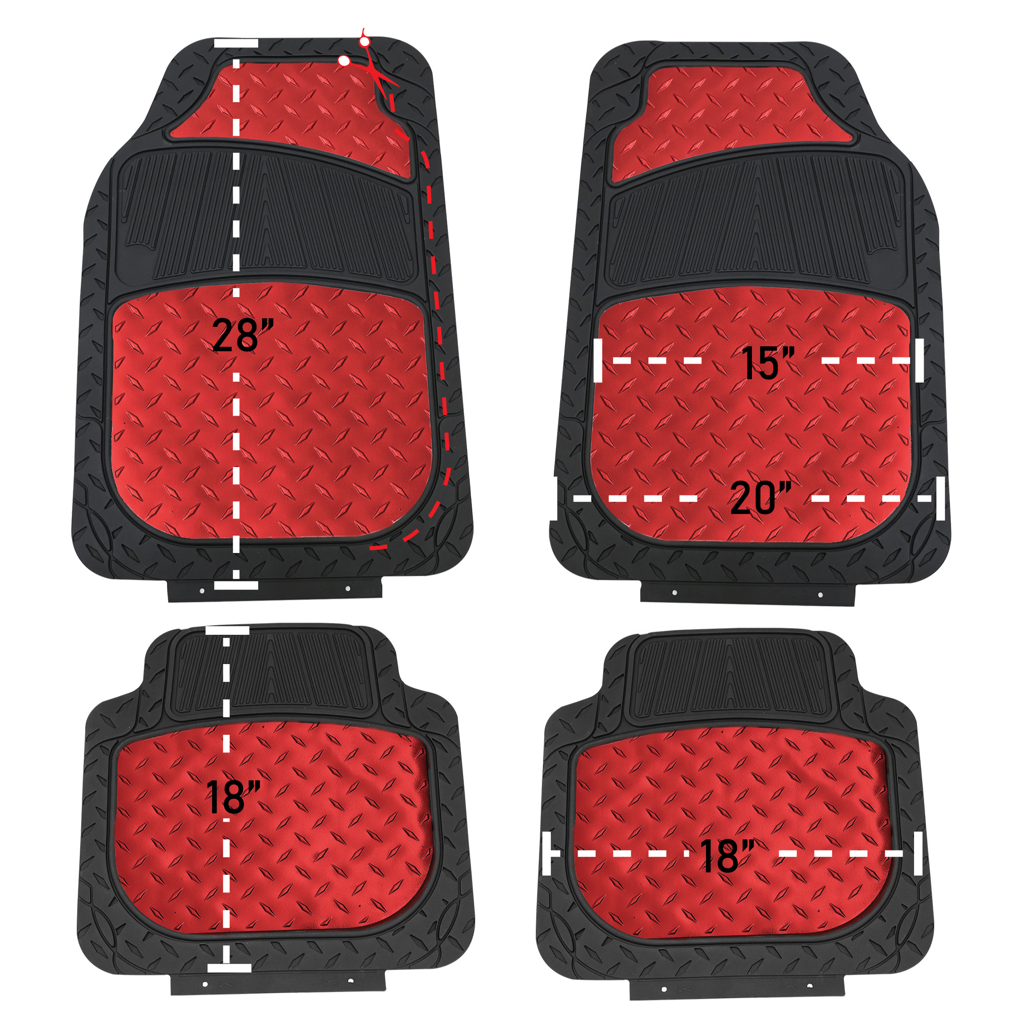 FH Group Climaproof Rubber Car Floor Mat, Universal 4pc Red Floor Mats with Air Freshener