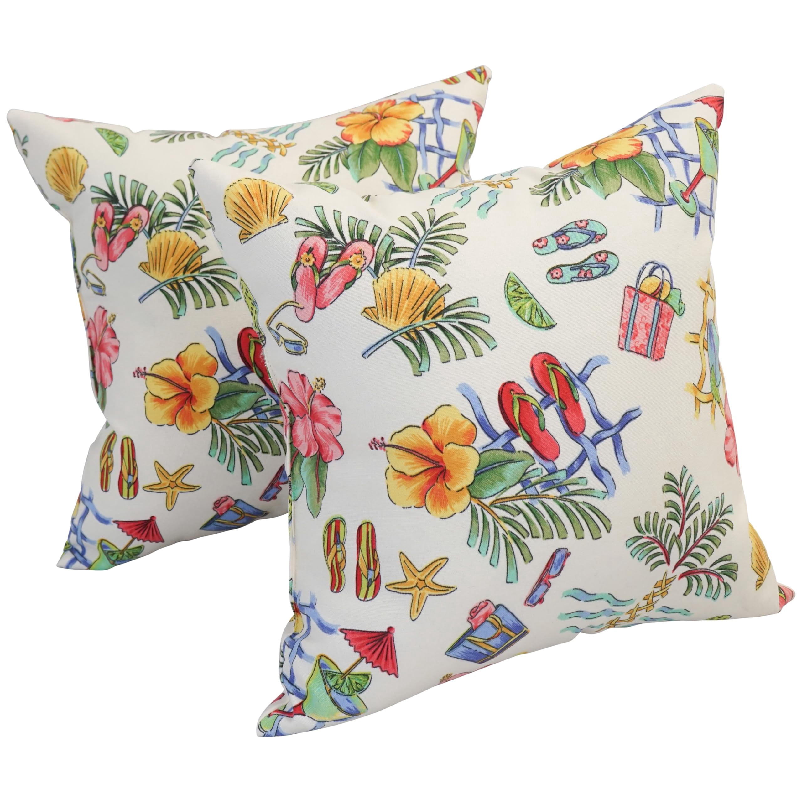Blazing Needles Square Outdoor Throw Pillow, 17", Beach Luau 2 Count