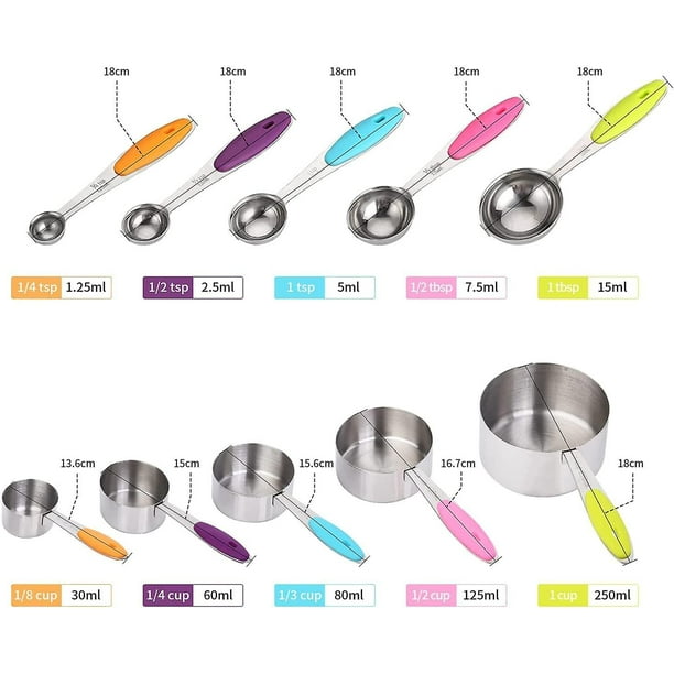 Cucharas Medidoras De Acero Inoxidable, Juego De 10 Cucharas Medidoras De Cocina, Tazas Medidoras Con Asas, Cuchara Medidora Para Medir Ingredientes Secos Y Líquidos. Afortunado Sencillez