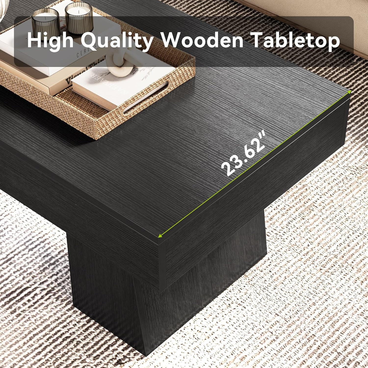 Tribesigns 47" Modern Coffee Table, Wood Rectangular Center Tables for Living Room, Black