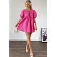 thumbnail image 6 of Bright Pink Puff Sleeve Tie Front High Waist Mini Dress for Women - [ZhiHiMeRi] | (US 12-14)L, 6 of 12