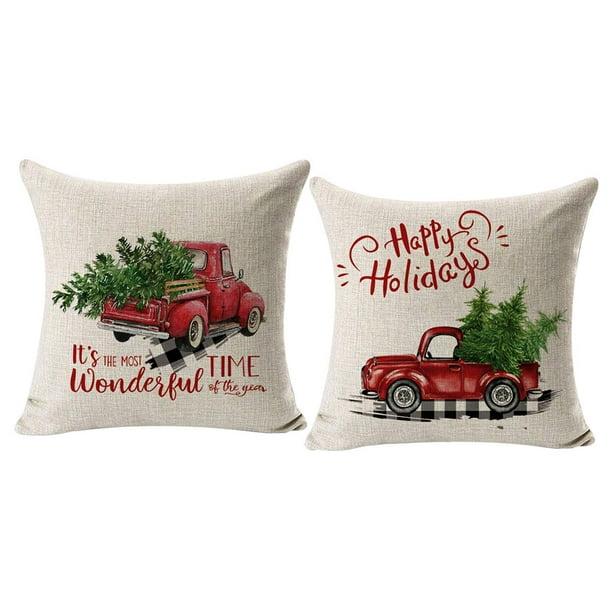 Christmas pillow top with red truck