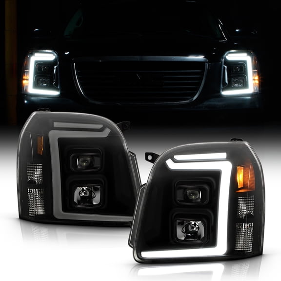 For 2007-2013 GMC Yukon Black Smoked LED Tube Projector Headlights Headlamps Set