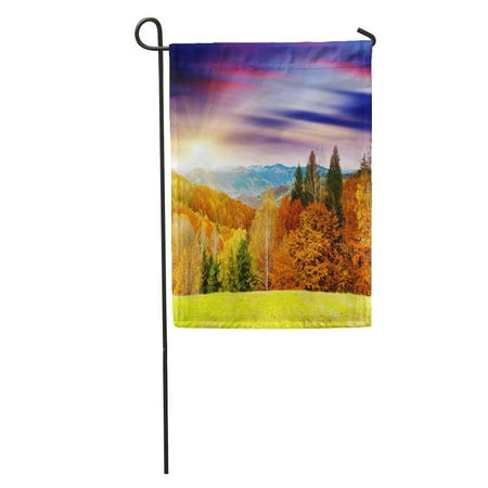 Landscaping In The Fall KDAGR Orange Fall Majestic Sunset in The Mountains Landscape Dramatic Sky Colorful Autumn Garden Flag Decorative Flag House Banner 12x18 inch ()