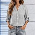thumbnail image 4 of Warop Button Down Shirts for Women 3/4 Sleeve Striped Tops V-Neck Business Casual Shirt with Pocket and Roll-Tab Sleeves, 4 of 8