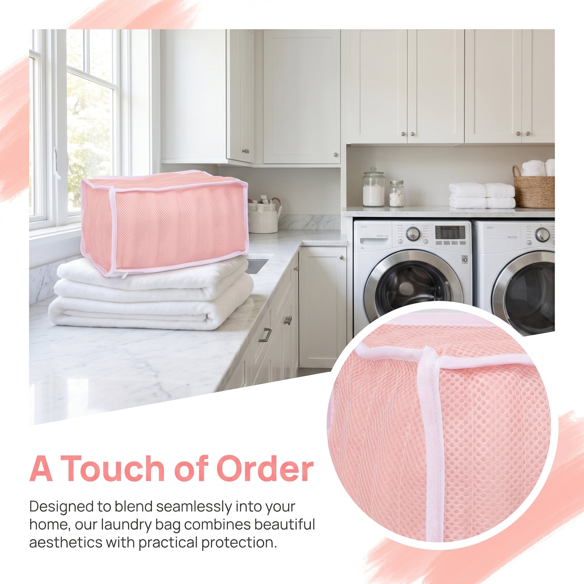 Unique Bargains Polyester Zippered Laundry Shoe Bag for Washing Machine Pink 13.4"x6.3"