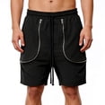 thumbnail image 6 of Besolor Men's Summer Cargo Shorts Drawstring Elastic Waist Wide Leg Casual Loose Workout Athletic Short Pants with Pocket(Large,Black), 6 of 7