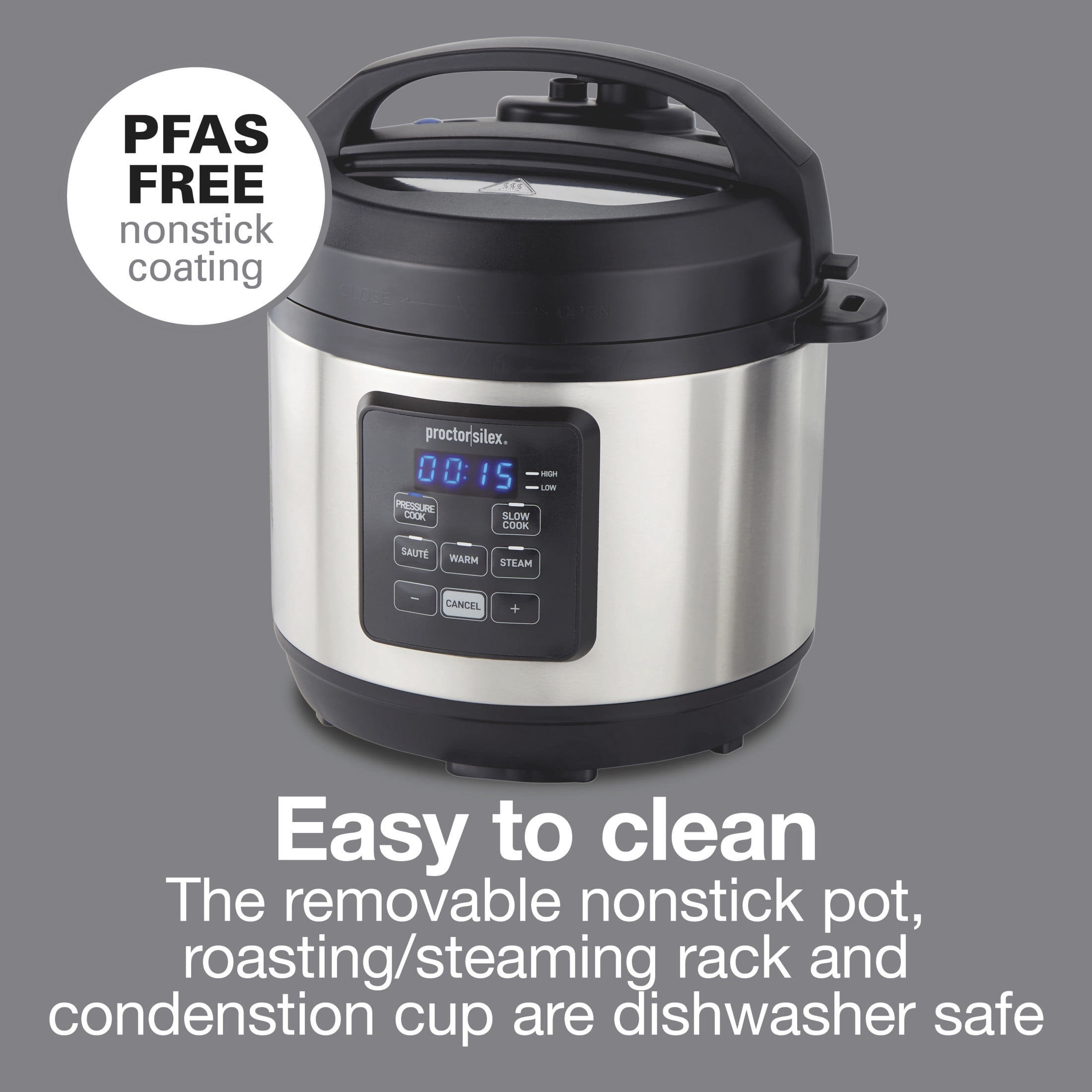 Proctor Silex 3 Quart Simplicity Pressure Cooker, Multi-Cooker, Slow Cooker, Steamer, Sauté, Rice Cooker, True Slow Technology, 34503