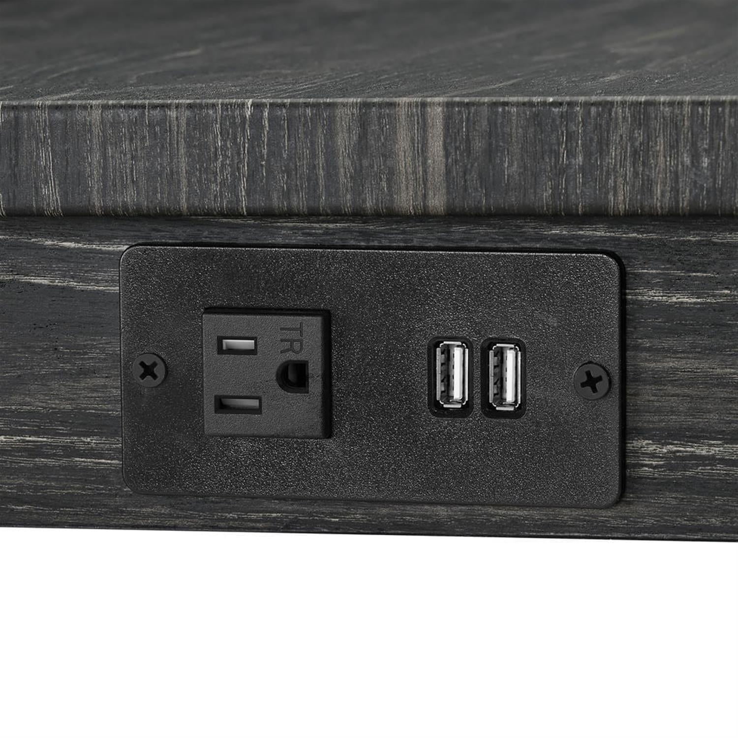 Demi Bonn 4-Piece Dining Table Set with 3 Upholstered Bar Stool and Power Outlets,dustrial Kitchen Bar Table Furniture Sets for Living Room, Apartment, Black