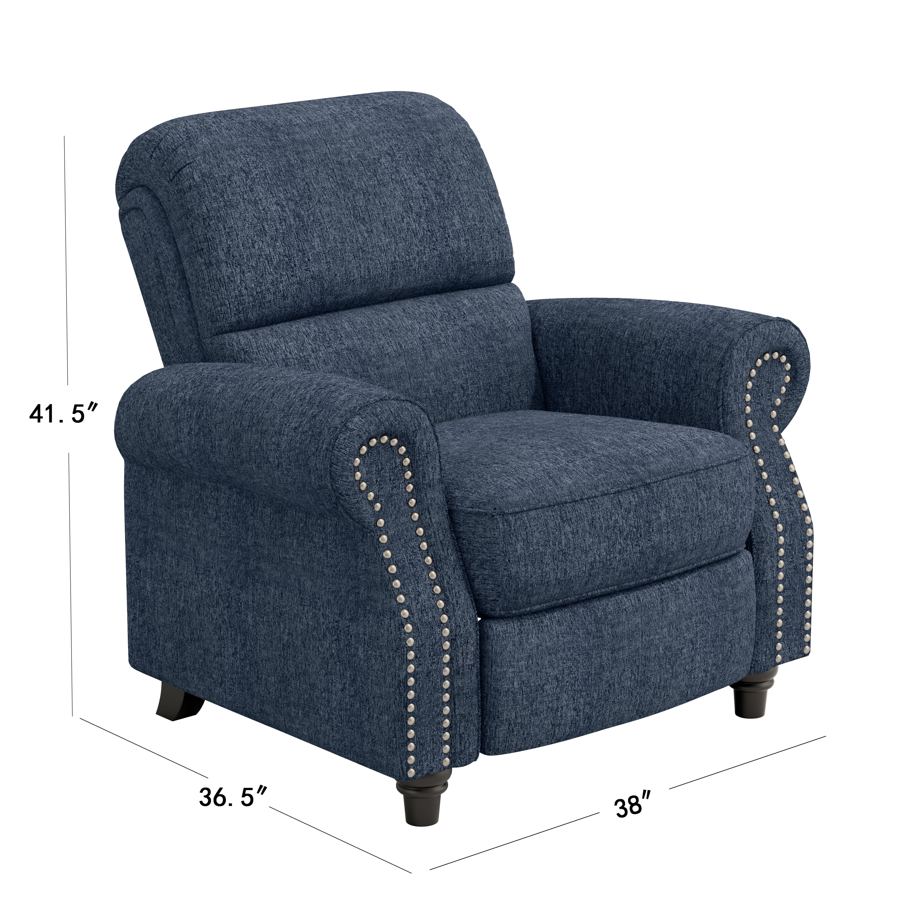 Homesvale Cari Push Back Recliner Chair with Nailhead Trim, Denim Blue Polyester Fabric, Living Room Recliner