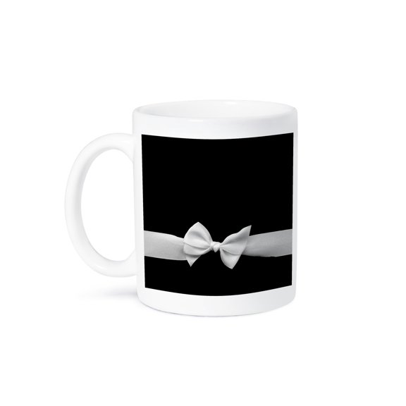 3dRose, Elegant and Classy White Ribbon Bow on Sleek Stylish Black - Womens Retro Fashion Style, 15oz Mug