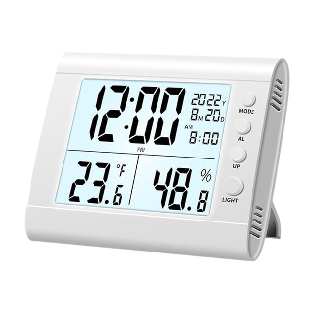 Reloj despertador moderno con pantalla grande, termómetro de habitación, decoración elegante para Blanco