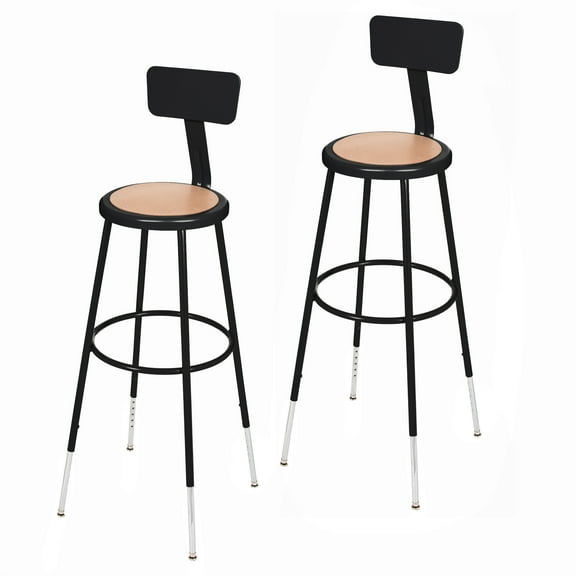 Hampden Furnishings Flynn 32"-39" Adjustable Stool with Back, Masonite/Steel, Black, 2 PK