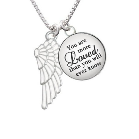 Glass Dove Necklace - Large White Enamel Angel Wing You are more Loved than you Know Glass Dome Necklace, 18