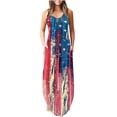 thumbnail image 1 of SMihono Robe Maxi Bohème d'Été pour Femmes Grande Taille Décontractée Jour de l'Indépendance Col Rond Poches Sans Manches Longue Robe de Plage, 1 of 4