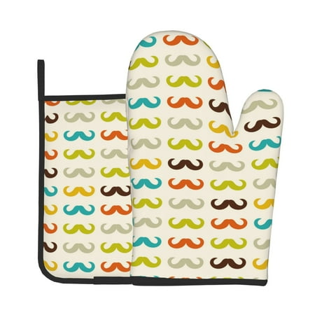 

KLL Colorful Mustache Pattern Oven Mitts and Pot Holders 2pcs Sets for Kitchen Oven Mitt Heat Resistant 536°F Oven Gloves for Kitchen Cooking and Baking