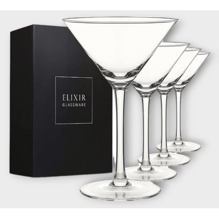 ELIXIR GLASSWARE Martini Glasses Set of 4 - Hand Blown Crystal Martini Glasses