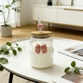 thumbnail image 3 of 450ML Ribbed Bow Glass Cup with Lid and Straw, Vintage Ripple Glasses with Cute Bowknot, Iced Coffee Smoothie Juice Tumbler, Creative Drinkware for Boba, 3 of 5