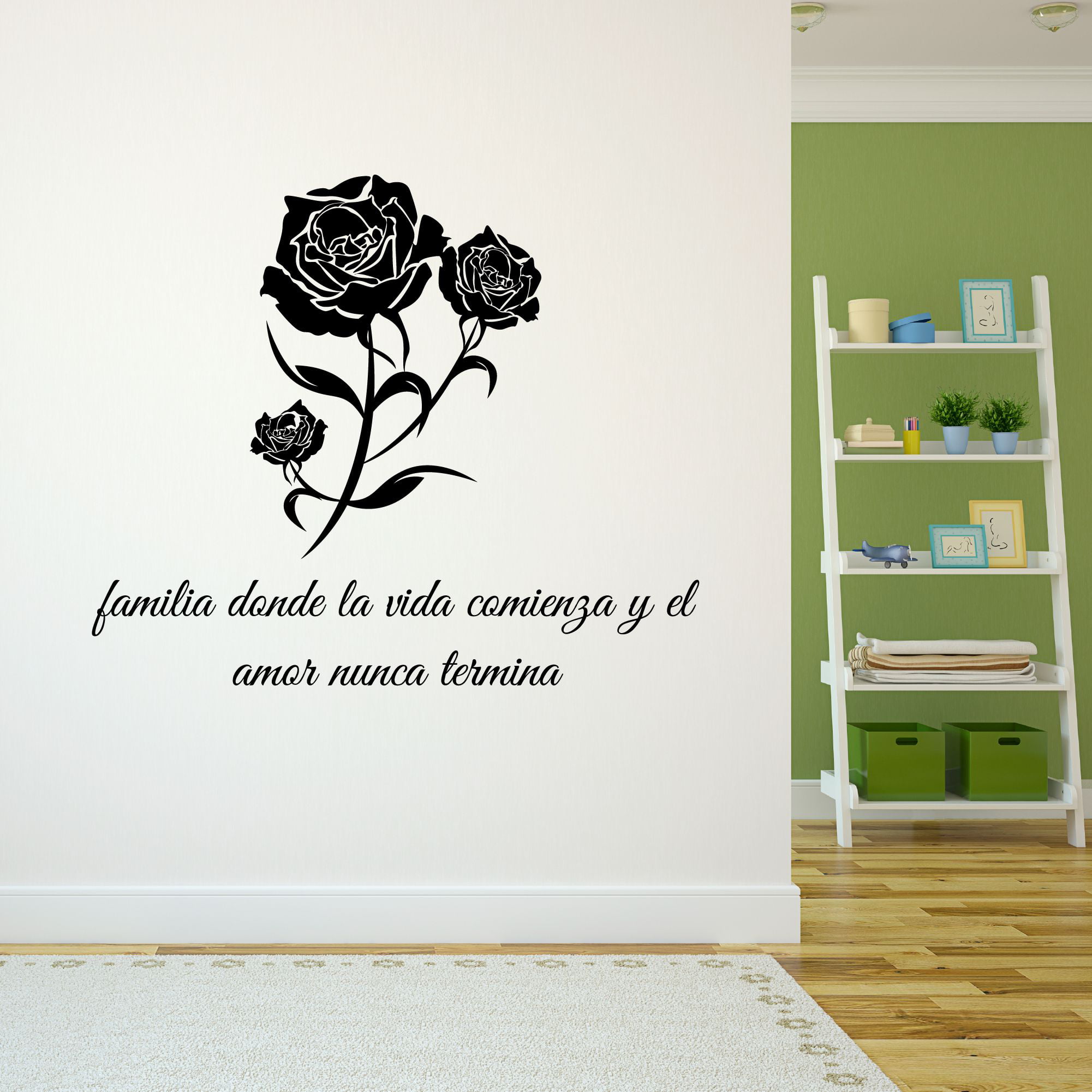 Spanish Wall Decals for Family Living Room - Familia donde la vida comienza  y el amor nunca termina Family Love Quote Home Wall Sticker - Size: 40 In x  32 In 