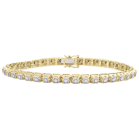 10K Yellow Gold Round Diamond 5mm Cluster Prong Bracelet 8.25" Miracle Set 2.10 CT.