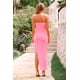 thumbnail image 2 of Vestido PRETTYGARDEN Cóctel Largo Sin Tirantes con Volantes Rosa Talla L, 2 of 8