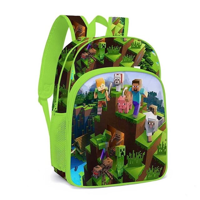 Minecraft-Mochilas escolares de 3 piezas para niños y niñas, mochila ligera con estampado de dibujos animados, con estuche para lápices Fivean unisex