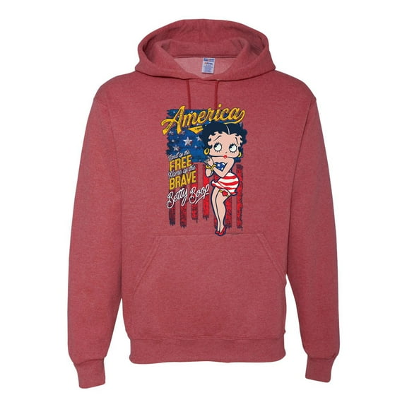 Wild Bobby, Betty Boop America Land of the Free Home of the Brave Betty Boop Unisex Hoodie Sweatshirt, Vintage Heather Red, Medium