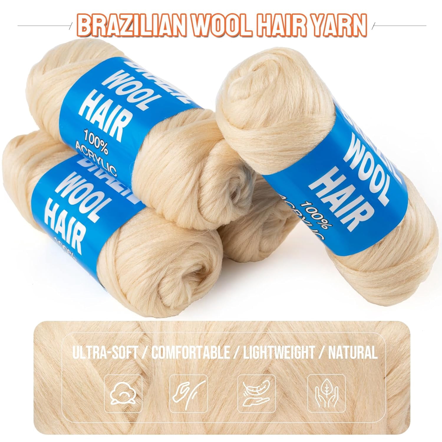 2/4/8 Rolls Brazilian Wool Hair for Braiding Acrylic Hand Knitting Wool Yarn for Soft Locs Crochet Hair Jumbo Braids Twist Braiding Hair Extensions