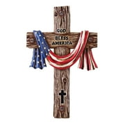 Collections Etc God Bless America Hand-Painted Cross with Draped Flag Hand-Painted Wall Décor, Hood Attached for Easy Hanging