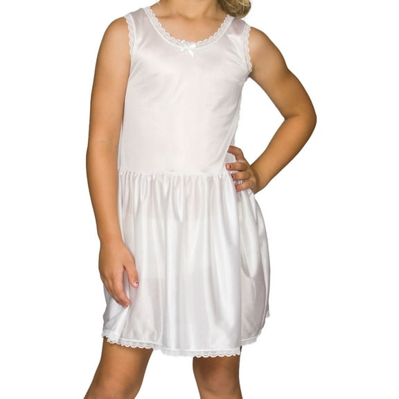 I.C. Collections Girls White Simple Nylon Slip, 4 - 14