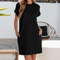 thumbnail image 2 of Jinhomg Womens Summer T-Shirt Dresses 2025 Fashion Short Sleeve Mini Dress Plus Size Casual Chiffon Beach Vacation Sundresses with Pockets Black XL, 2 of 10