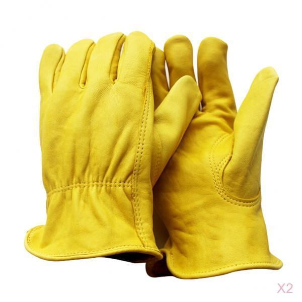 4pcs Grip Leather Work Gloves Strethy Wrist Durable Cowhide Gardenging Glove 