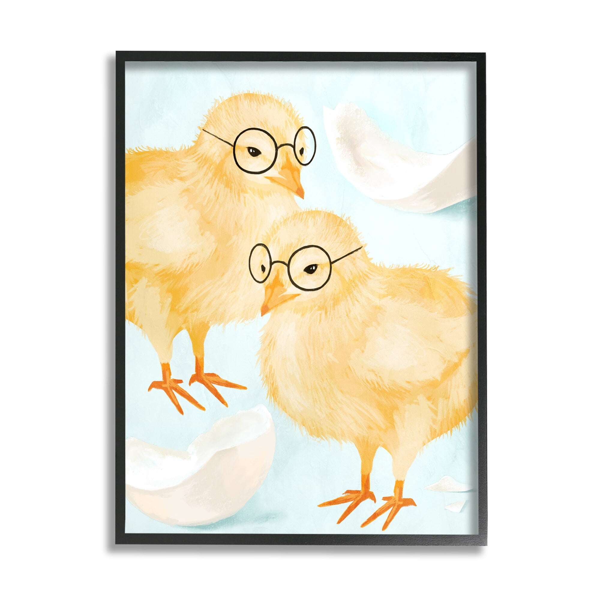 Stupell Industries Easter Chicks Hatched Eggs Yellow Birds Round Glasses Graphic Art Black Framed Art Print Wall Art, 16x20, by Daphne Polselli