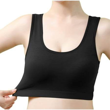 TrendVibe365 Sport Bra Women Cotton Color Block Wireless Push up Tshirt Bralettes Padded U Back Wide Strap Support Bustier Full Coverage Crop Tank Top Comfortable Lingerie Black M
