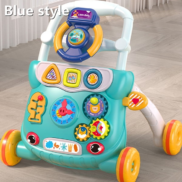Safe ABS & PP Baby Walker, Noise-Cancelling Wheels, Adjustable Speed, Interactive Learning Toys (Shape Sorter, Gears, Clock), Anti-Fall Sit to Stand Walker for Boys Girls