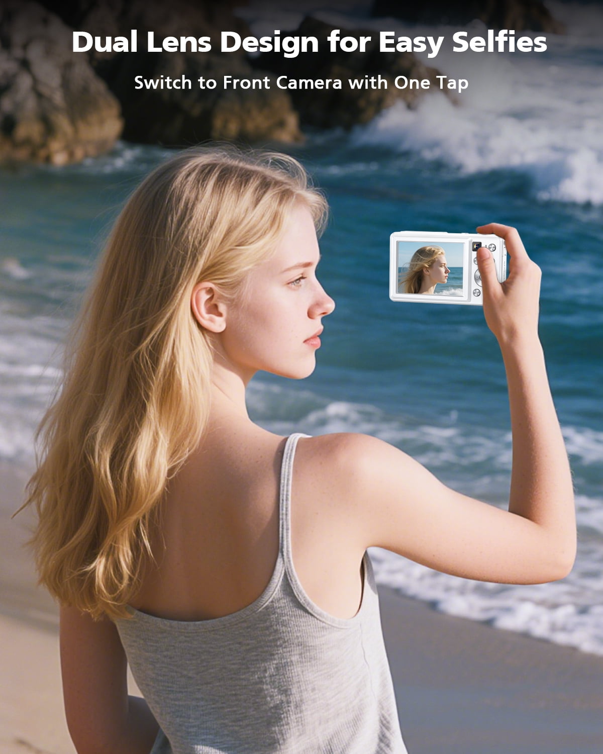 Zostuic 4K Digital Camera with 64MP Photo Resolution, Dual Lens, 2.8" Display,16X Zoom,Webcam Function,90-Min Video Recording,Perfect for Beginners & Travel,White
