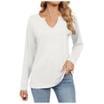 thumbnail image 2 of Lixiuxyad Women Fashion Casual T Shirt Solid Color Long Sleeve V Neck Top Blouse Trendy Casual,White M, 2 of 7