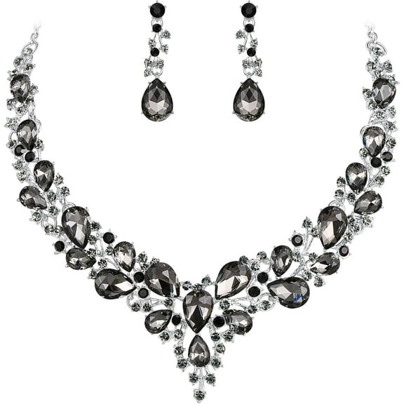 Women'S Wedding Bridal Austrian Crystal Teardrop Cluster Statement Necklace Dangle Earrings Jewelry Set[Z206]
